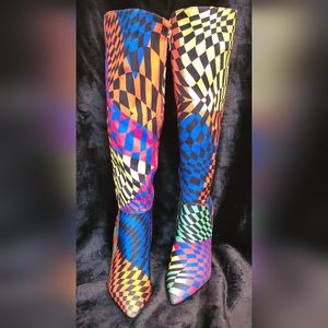 Psychedelic Knee High Heel Boots Size 7